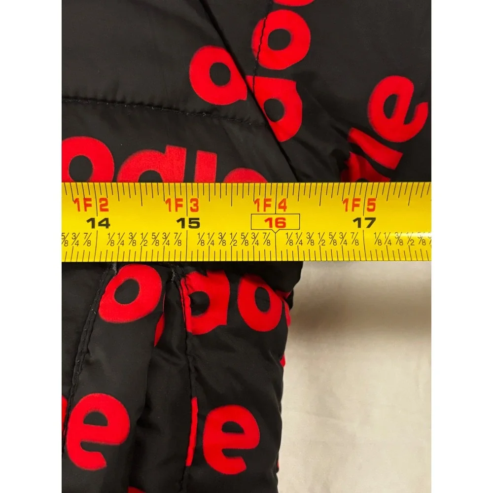 Secret Scientist Doodle Puffer Jacket Kids Black Red Logo Hooded Zip Up Coat -4T